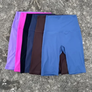 Women Solid Color High Waist Yoga Shorts,