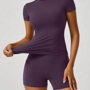 Women's Short Sleeve High Waist Tummy Control Shorts Set