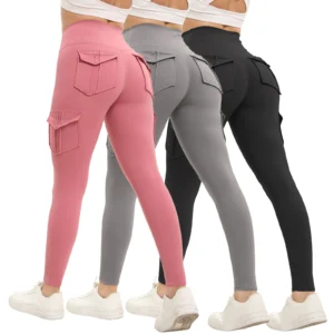 3PCS Women's Solid Color Gym Leggings High Waisted Fitness